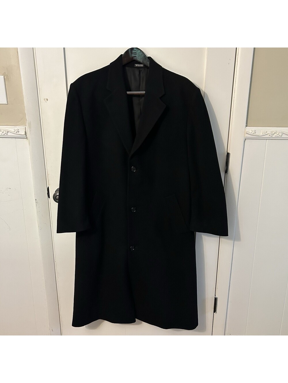 Men’s Andrew Fezza Men’s 42R Wool Blend Black Long 3 Button Trench Coat